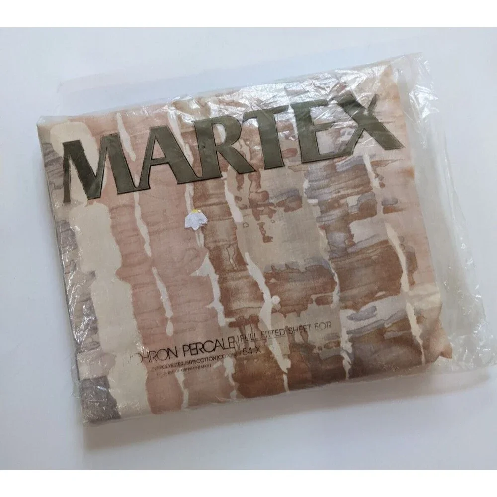 Vintage Martex Full Fitted Sheet NIP 1970's 80's Muted‎ Pinks Abstract Percale